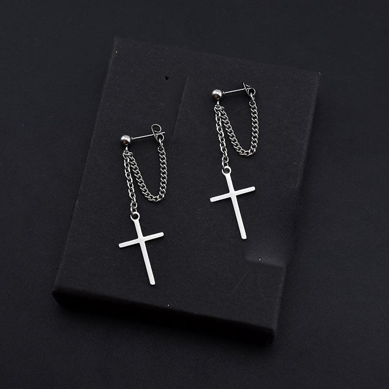Orecchini pendenti con catena a croce da uomo punk per regalo di gioielli hip-hop da strada per ragazze da donna