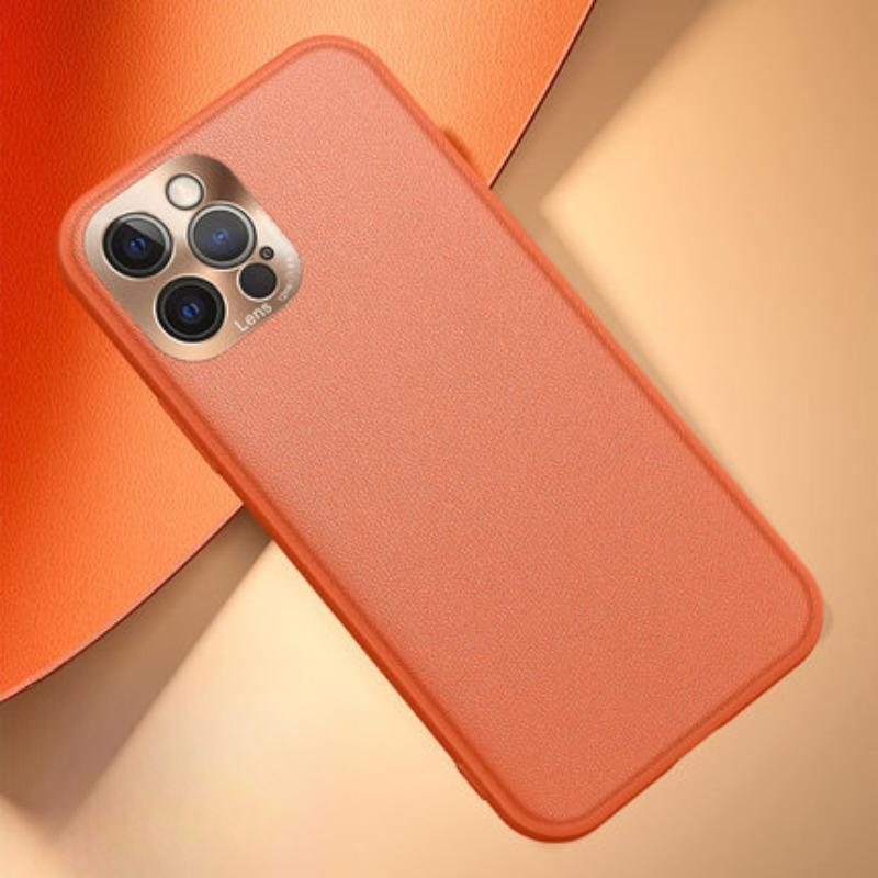 

Подходит для iPhone15, Полное покрытие с чехлом для телефона из гладкой кожи, Apple 14ProMax Металлический объектив 13, Противоударный защитный чехол 12 iPhone15 оранжевый