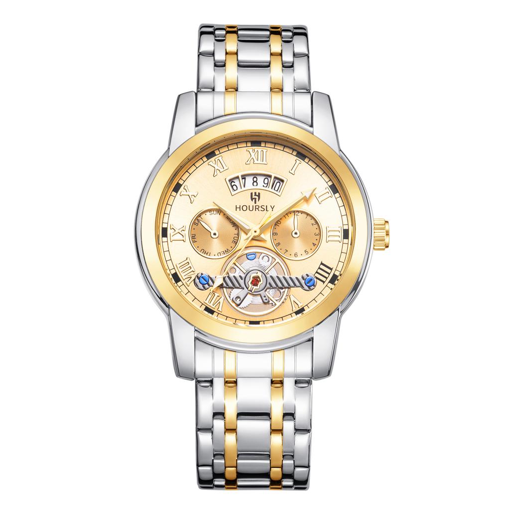 Fashion Men'S Watch, Simple Atmospheric Tourbillon Quartz Watch Fashion Business Steel Belt Watch