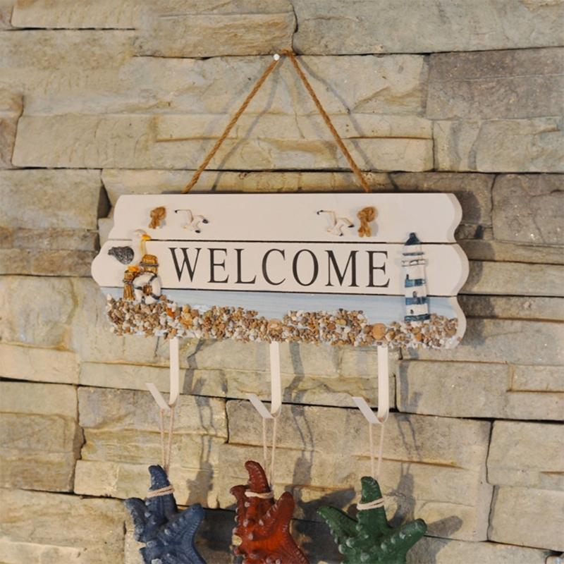 Farmhouse Entryway Wall Hook Rack Wooden Welcome Hook Rack For Coats Key Hat Bathroom Storage Organizers