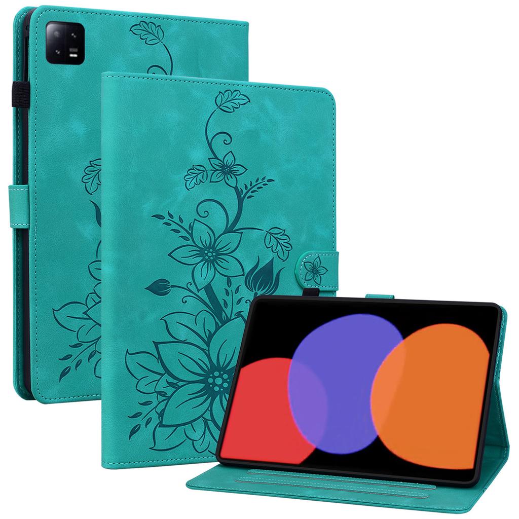 For Xiaomi Pad 6/Pad 6 Pro Case Stand PU Leather Card Holder Tablet Cover Lily Flower Design