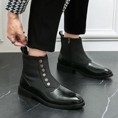 Fashion Luxury Men Ankle Boots Leather Shoes Black Green High Grade Zipper Buckle Strap Chelsea Boot Office Wedding Dress Boots for Men