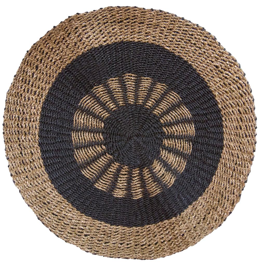 Seagrass Rug Round Black and Tan 1m