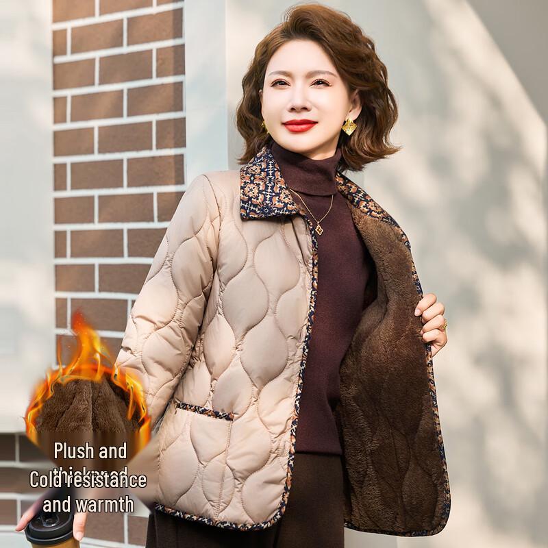 

Pasite Women s Padded Printed Lapel Loose Winter Jacket 2XL