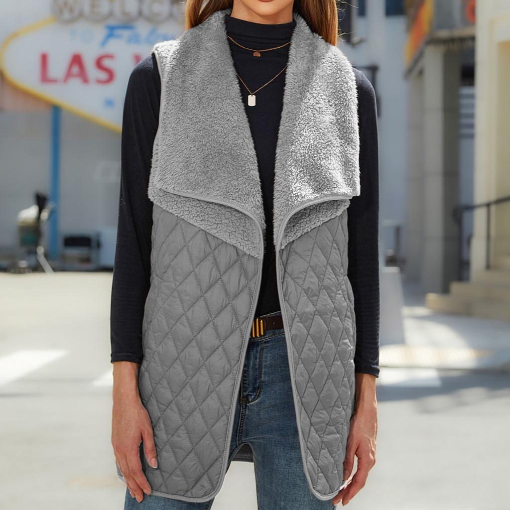 GMXIA Shimmering Women's Fall Fashion All Plush Patchwork Cardigan Sleeveless Coat Vest Women