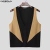 INCERUN Men V Neck Sleeveless Stitching Waistcoat and Long Pants Outfits Sets