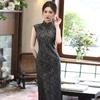 Womens Modern Chinese-Inspired Sleeveless Long Cheongsam Dress 2026 Retro Style With Dot Print