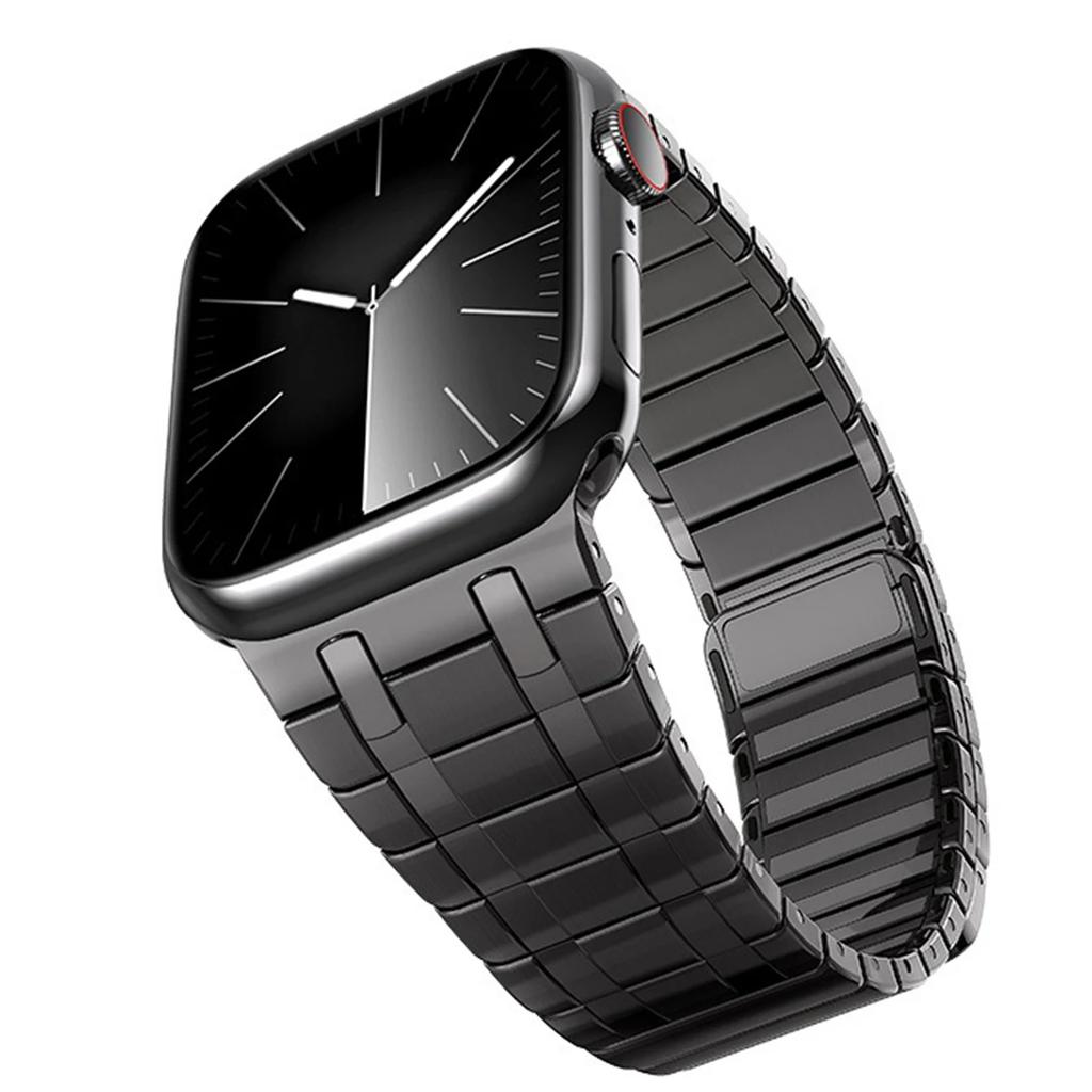 Magnetic Stainless Steel Band for Apple Watch 49mm 45mm 44mm 42mm Titanium Color Strap for IWatch Series 9 8 7 6 5 4 Se Ultra 2