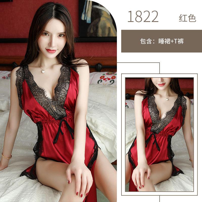 Sex Underwear Sexy Imitation Satin Cross Suspender Lace Open Chest Side Split