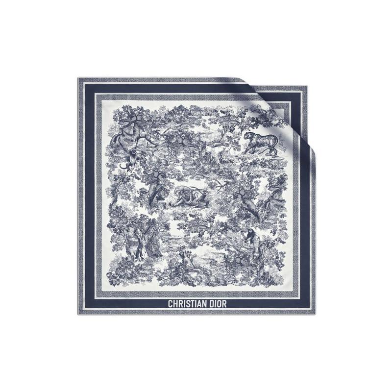 

DIOR Sauvage Rui printed square scarf mulberry silk scarf women s style Ivory and Navy F (One Size Fits All) Basic Packaging - No Box