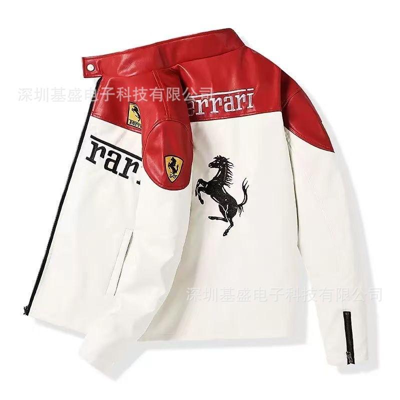 PU Leather Embroidered Jacket Unisex Streetwear Loose Fit Casual Outerwear Couple Style