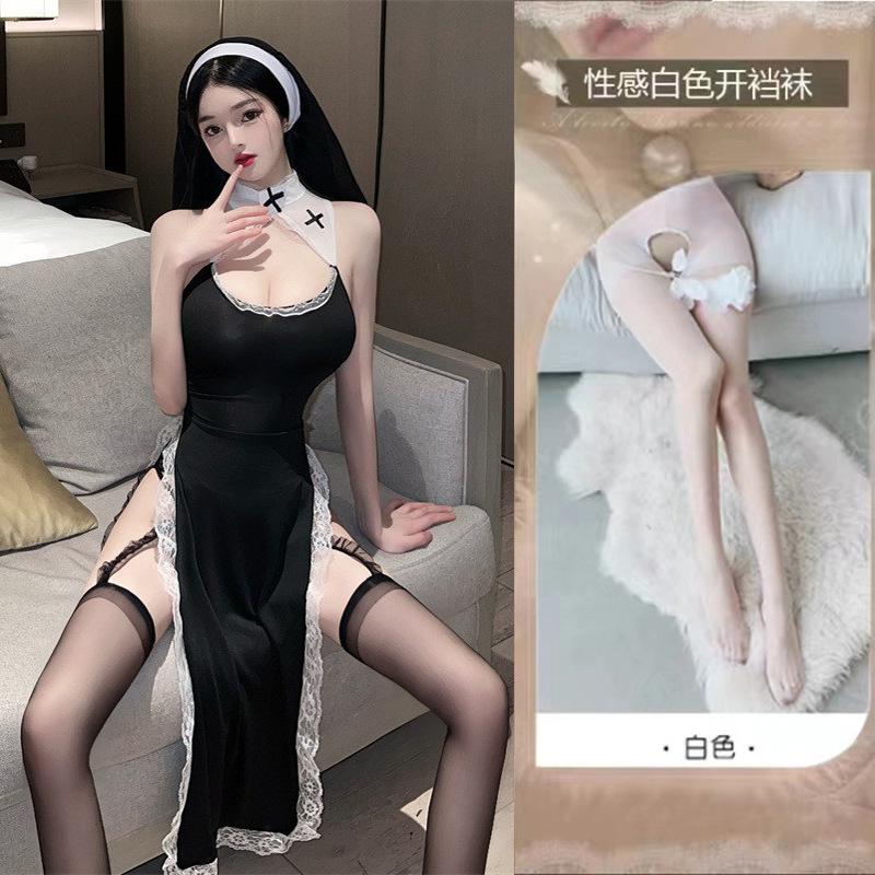 Sexy lingerie sexy cosplay nun uniform cosplay game dress hollow skirt