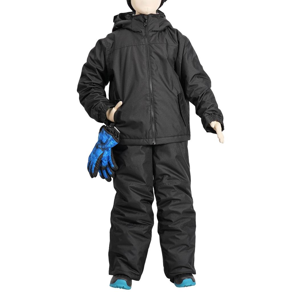 Backspot and Junior Ski and Snowboard Wear Set and to Adjustable Size 110 Kids' (Top Bottoms) [Waterproof 2000mm, Size, Padded] PL-BLK/BLK (Removable