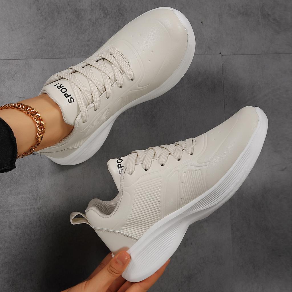 Helt svarte sneakers dame høst skinnoverflate vanntett myk såle lett ren svart langvarig fottøy stor størrelse