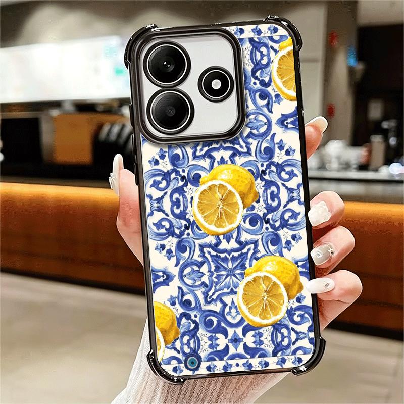 Mediterranean Lemon Soft Phone Case For Xiaomi Redmi Note 14 15 Pro Plus 13 12 11S 11T 5G 10 9S 9 Plating Anti-Fall Fundas