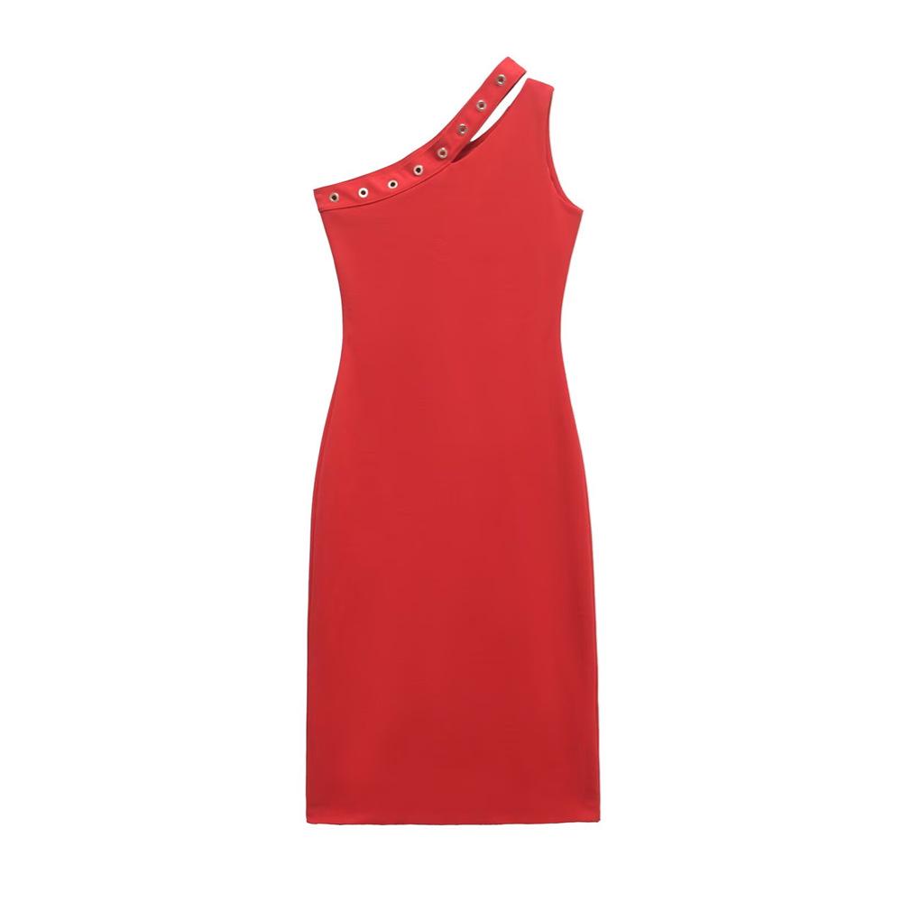 

2025 Spring Women s One-Shoulder Asymmetrical Slimming Dress Extra Small
