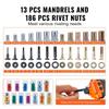 Rivet Nut Tool, 16” Rivnut Tool Kit with 13PCS Metric and SAE Mandrels, 186PCS Rivet Nuts, M3, M4, 10-24, M5, M6, 1/4-20, 8-32, 5/16-18, M8, 3/8-16,