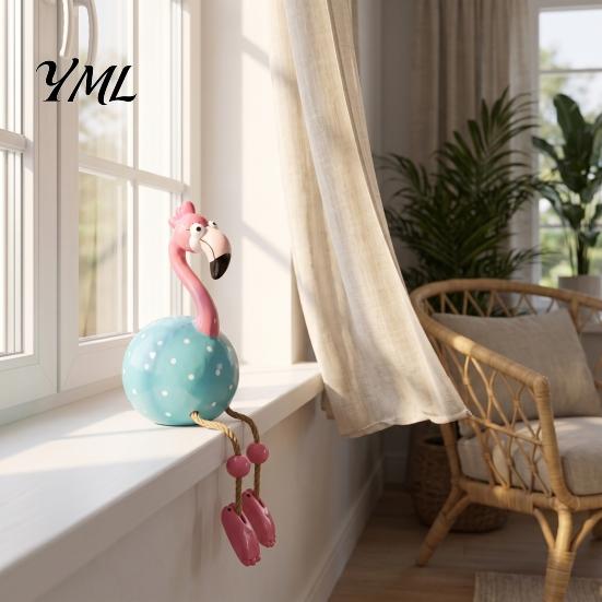 Resin Animal Ornament Cute Dangle Leg Flamingo Figurine, Tropical Polka Dot Statue, Whimsical Home Decor for Indoor Outdoor Patio Yard Shelf Party