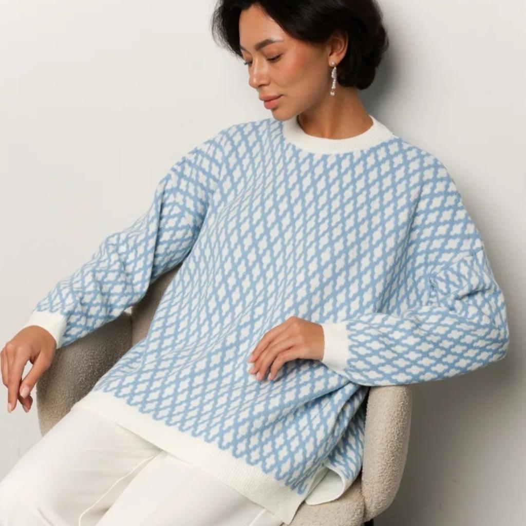 Oversized Plaid Sweater for Women Autumn Winter Soft Warm Pullovers Knitted Top
