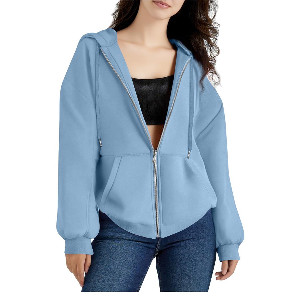 Women's Zipper Hoodie Long Sleeve Sports Jacket Pocket Clothing Fashion Apparel