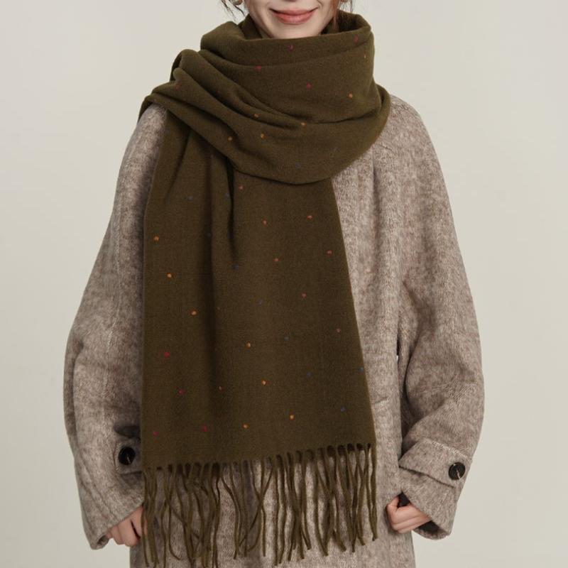 Jednobarevný s puntíky, střapce, dámská šála, podzimní zimní teplé silné šály, univerzální trendy šik šátek
