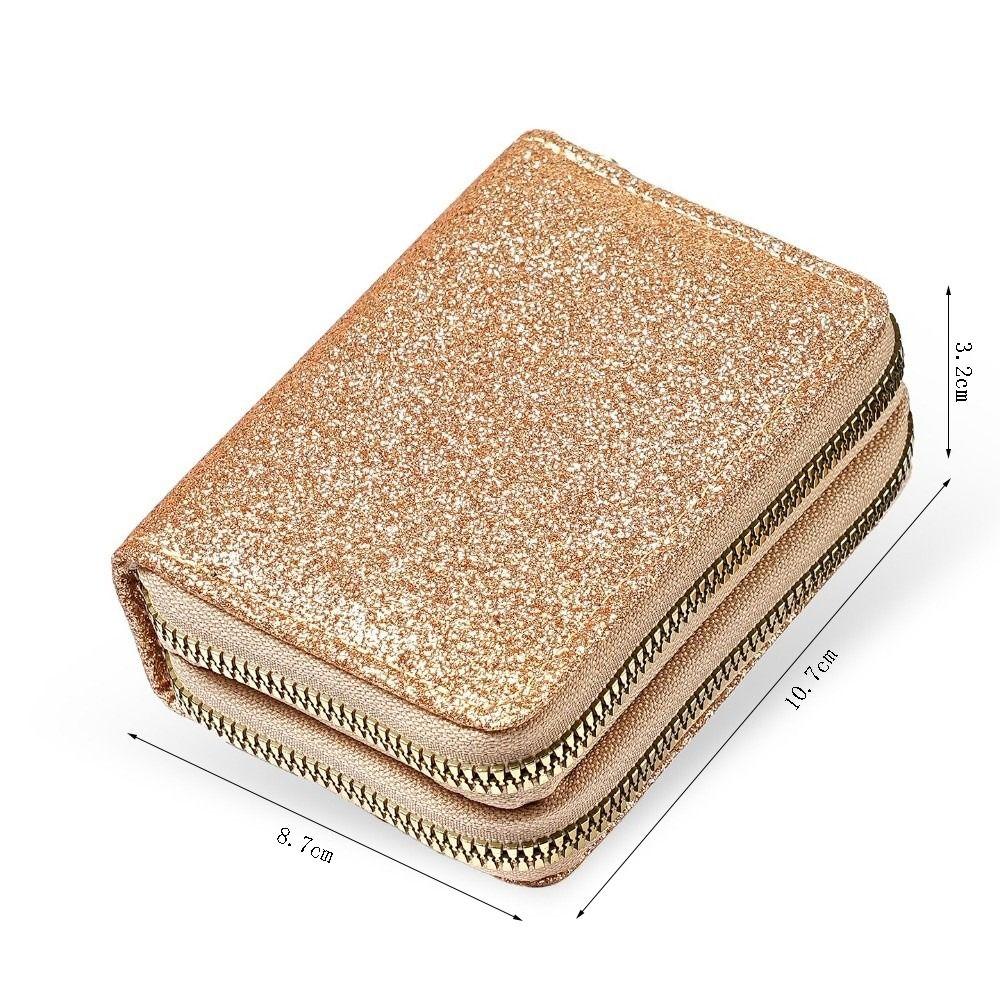 Portable Mini Size PU Wallet Starry Shiny Double Zipper Organ Card Bag Solid Color Multi-card Slot Coin Purse for Women