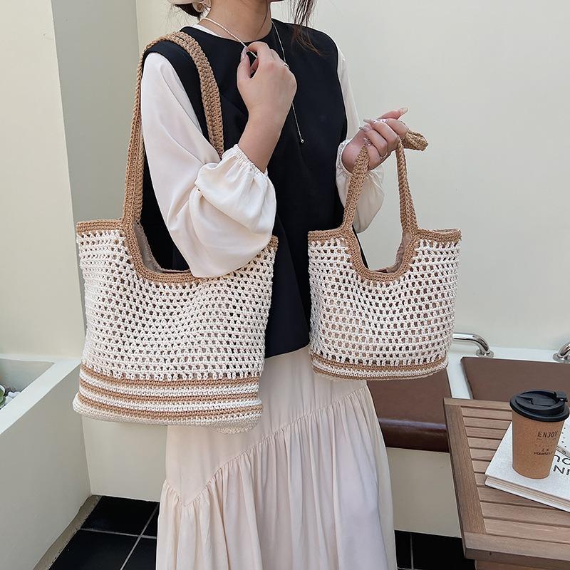 Commuter Large-capacity Hollow Woven Bag Women's New Versatile Shoulder Bag Casual Knitted Tote Bag