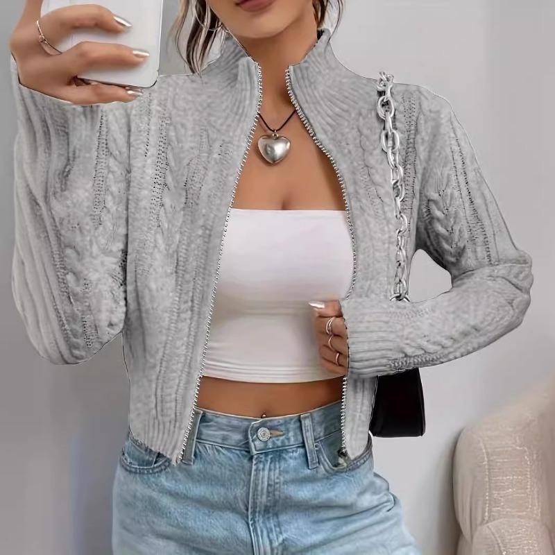 Women's clothing spring and autumn stand-up collar temperament commuting light and mature style zipper long-sleeved knitted cardigan jacket