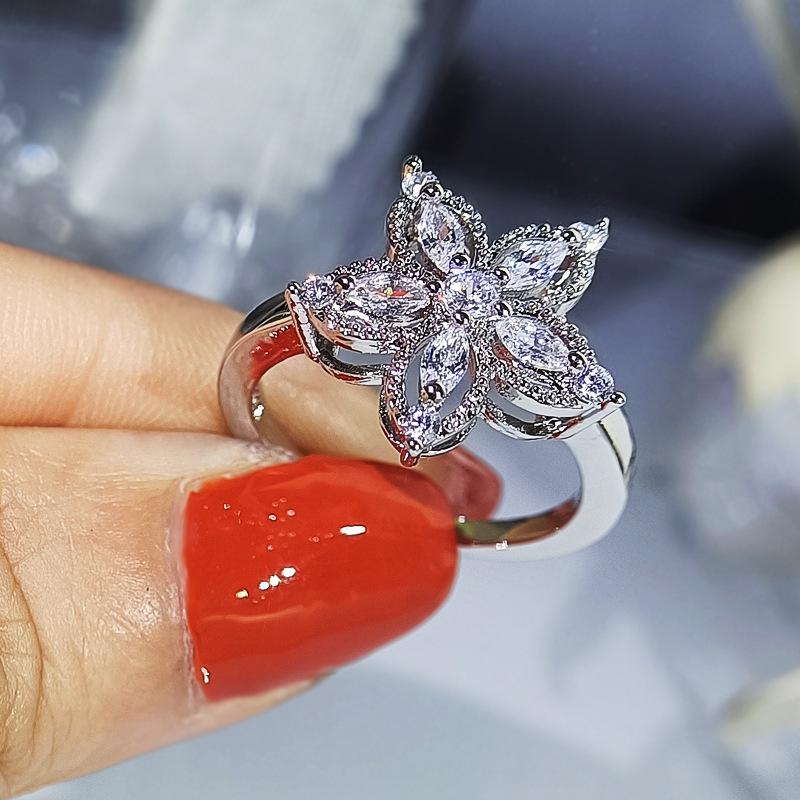 New Fashion Five-pointed Star Pendant Ring Earrings AAAA Glittering Zircon Jewelry Women's Ring Bridal Set