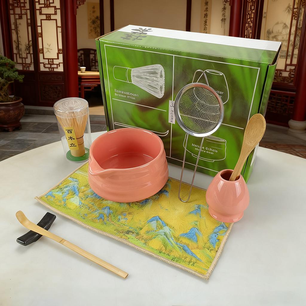 8PCS/Set Japanese Matcha Set, Including Bowl, Cloth, Spoon, Tea Whisk Stand, Strainer, Tea Whisk, Matcha Brush - Traditional