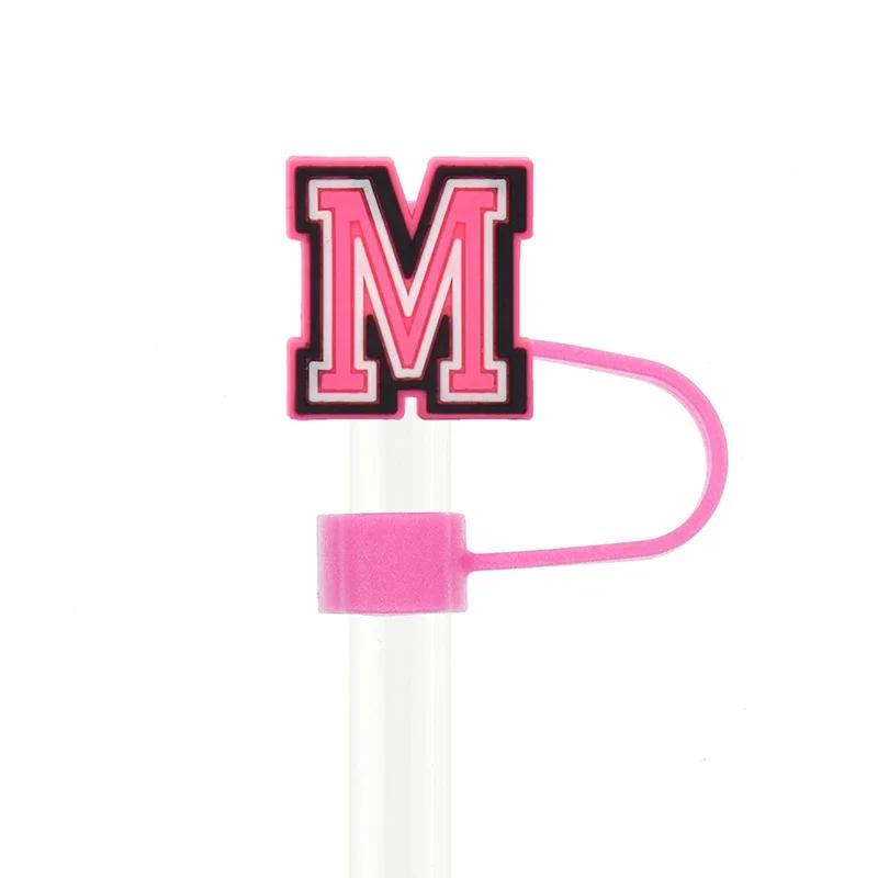 1PC Pink Letter PVC Straw Covers Cap Compatible For Most 30&40Oz Cup 10mm Straw Toppers Reusable Splash Proof Straw Caps
