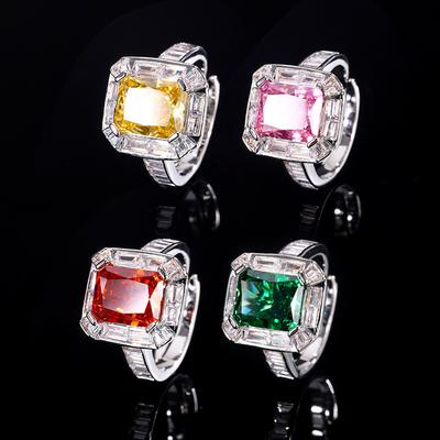 Bijoux Fond Cuivre Plaqué Or Diamant Haute Carbone Diamant Fleur de Glace Carré Diamant Cuivre Incrusté Tempérament Luxe Léger Bague Femme 8 * 10