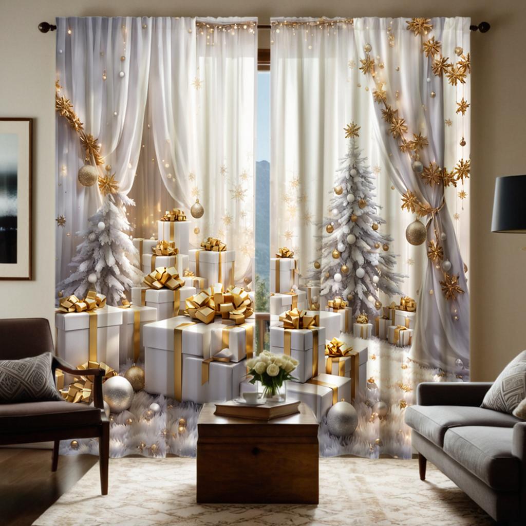 2pcs HD digital white color system dreamy gold light luxury style curtains home decorating style decoration living room bedro