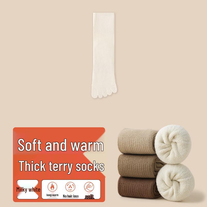 Men's Five-Finger Cotton Toe Socks - Thick, Velvet, Mid-Tube, Sweat-Absorbent, Anti-Odor, for Autumn and Winter.