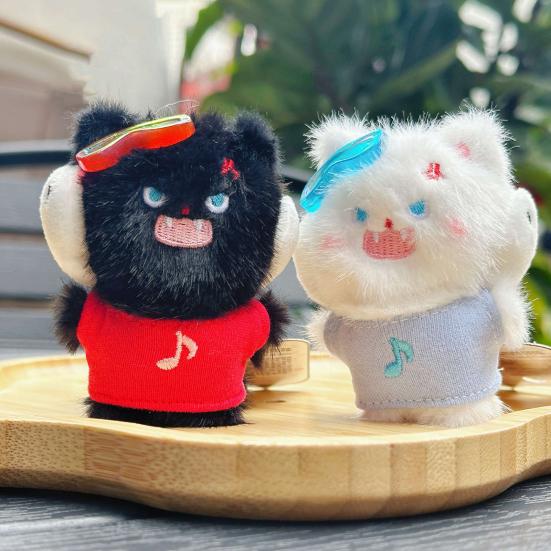 Plyschkatt Nyckelring Fylld Svart Vit Tecknad Kattunge Nyckelring Ryggsäck Skolväska Hängande Dekoration Väskhänge Plånbok Hänge