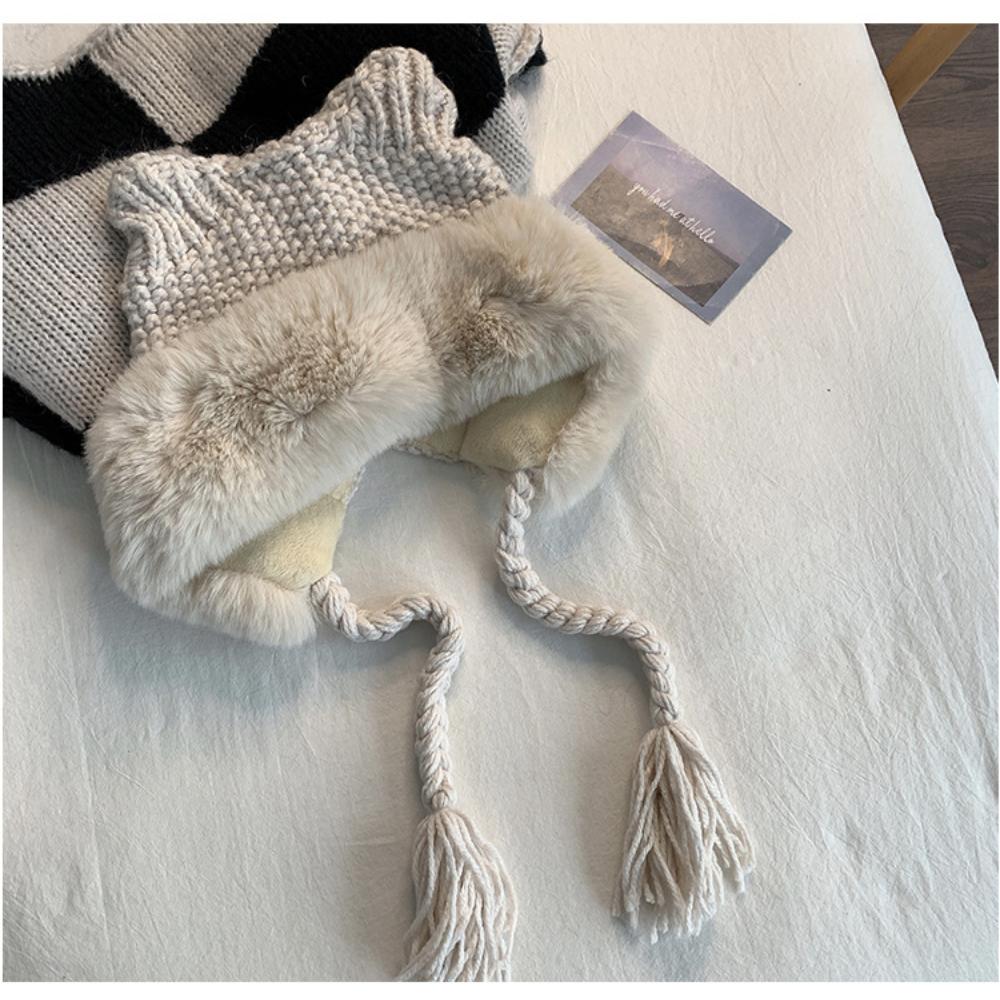 Animal Ear Flap Hat, Cute Plush Trapper Hat for Women, Winter Knit Cap with Fuzzy Ears, Warm Thermal Winter Hat for Cold Weather