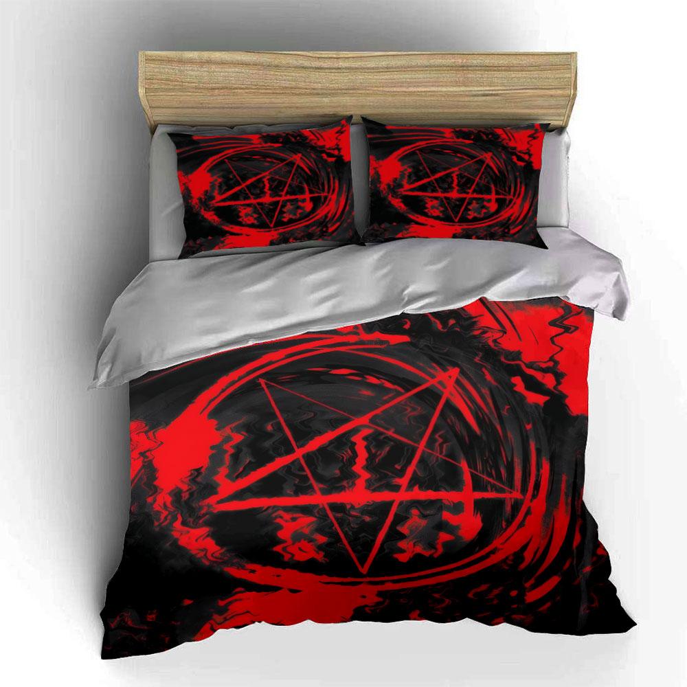"""Rotes Pentagramm Kunst-Set - Heimdekoration""" Hautfreundliches Weichbettwäsche-Set Enthält 1 Bettbezug Und 2 Kissenbezüge Geschenk
