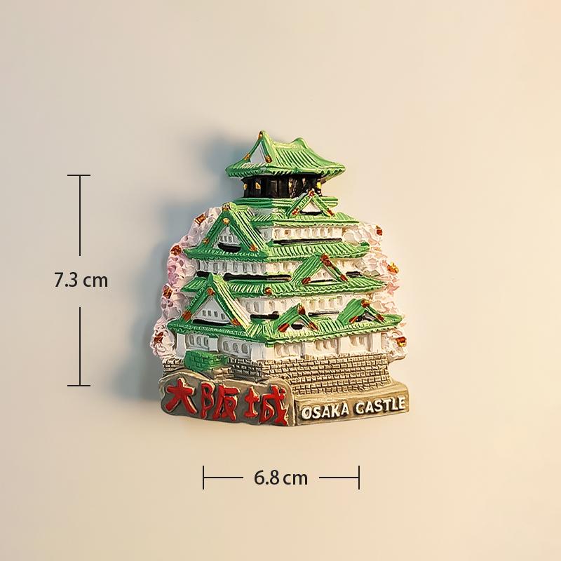 Japan Osaka City Wahrzeichengebäude 3D Stereoskopische Handarbeiten Wahrzeichengebäude Handbemalte Dekoration Heim Kühlschrankmagnete