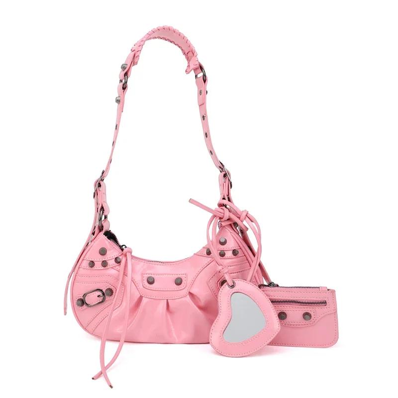 Modna motocyklowa torebka na ramię z nitami jesień i zima nowe damskie miękkie torby kurierskie ze skóry PU