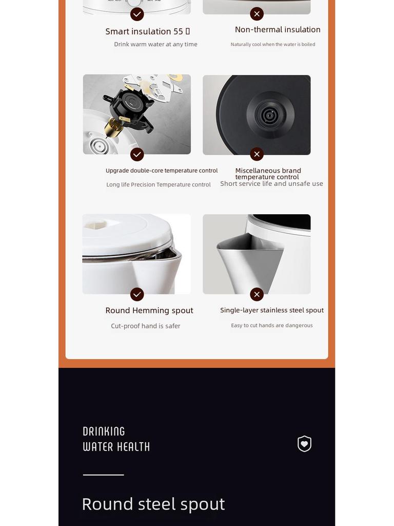 Chigo Electric Kettle: Double-Layer, Anti-Scalding, Auto Power-Off, Constant Temperature.