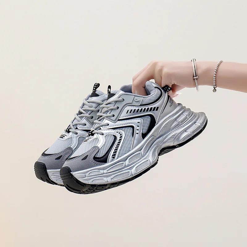 Women's Sneaker Fashion Lace Up New Breathable Mesh Shoes Leisure Thick Soled Comfort Non Slip Outdoor Running Shoes 2025