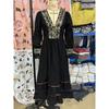 Vintage V-Ausschnitt Damen Langarm Langes Kleid Idyllisch Lässiges Langarmkleid Langes Kleid