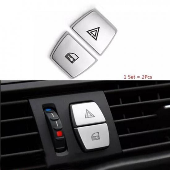 2Pcs Car Warning Light Button Cover Interior Trims For BMW 5 6 7 Series Silver