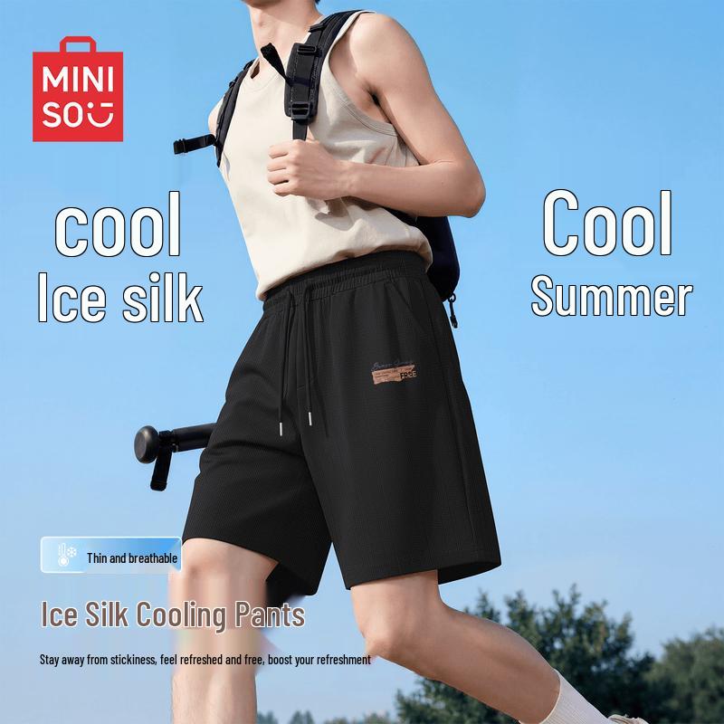 MINISO Men's Summer Ice Silk Plaid Bermuda Shorts