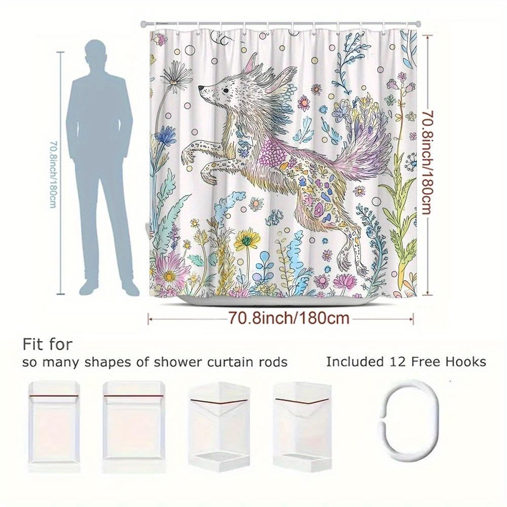 1Pc Whimsical Fox & Floral Shower Curtain - Vibrant Nature-Inspired Design, Durable Polyester Fabric With 12 Hooks