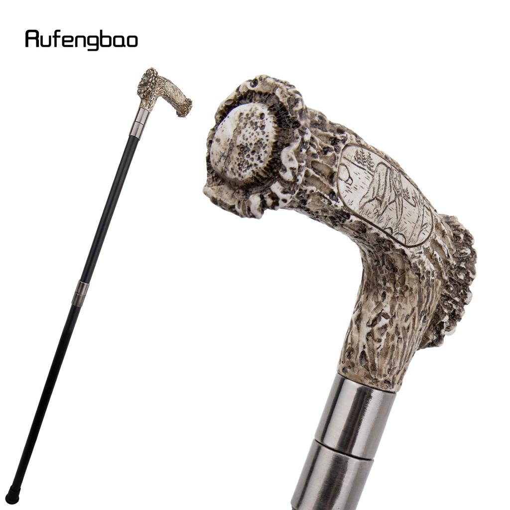 Silver Resin Bear Tree Root Head Walking Cane Fashion Decorative Steel Stick Gentleman Elegant Cosplay Cane Knob Crosier 94cm