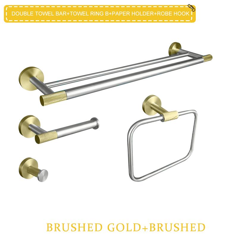 Brushed Gold & Brushed Bathroom Accessories Set Wall Mounted Clothes Hook Toilet Paper Holder Towel Bar Hardware Pendant