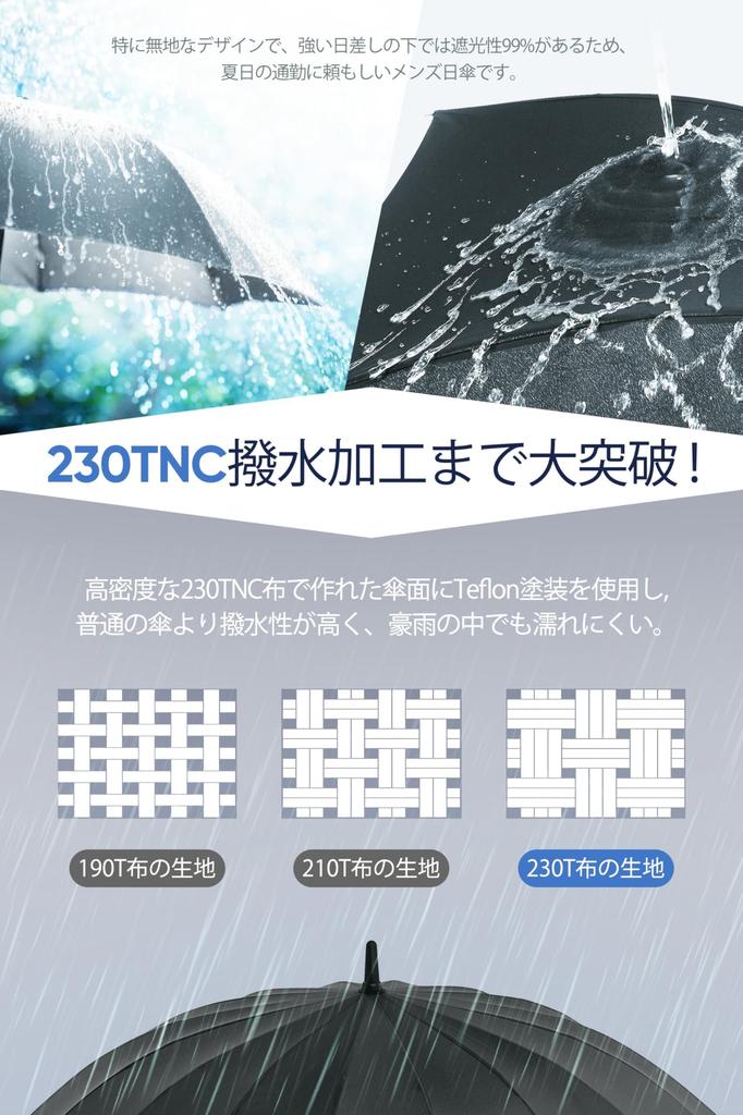 VIVICIYY Long Umbrella for Men and Super 260T Glass Fiber with Teflon Automatic Opening Cane Suitable for Sun and Includes Storage Pouch Women,