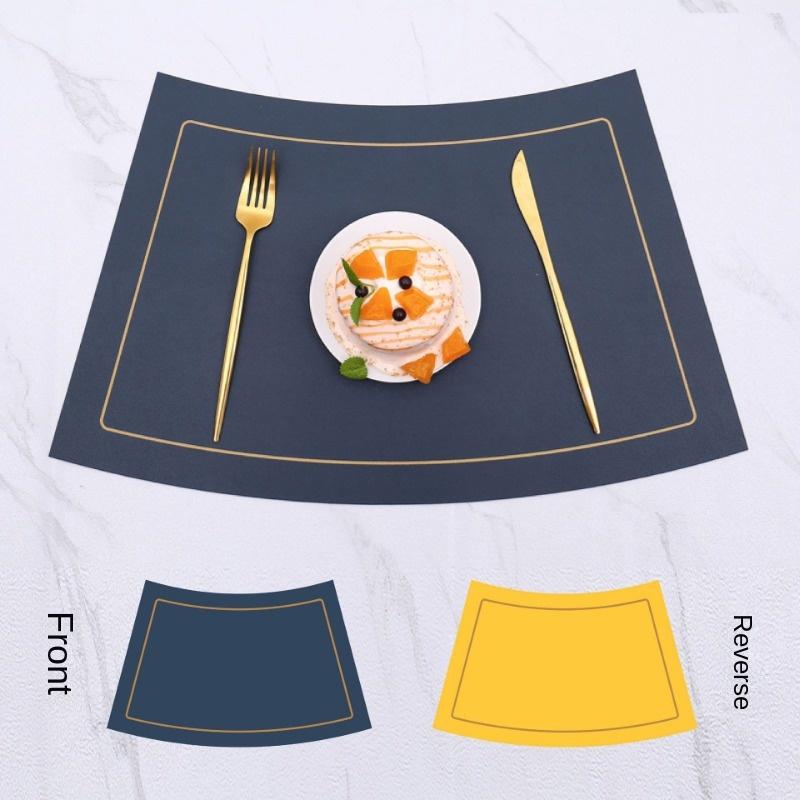 Fan Shaped Round Table Dining Mat, Leather PU Table Mat, Waterproof and Heat-insulating Mat, Hotel Western Dual Color Tableware Mat