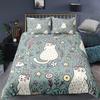 Cat Flowers King Queen Duvet Cover Cartoon Kitty Floral Bedding Set For Kids Lovely Animals Black 2/3pcs Polyester Quilt Cover